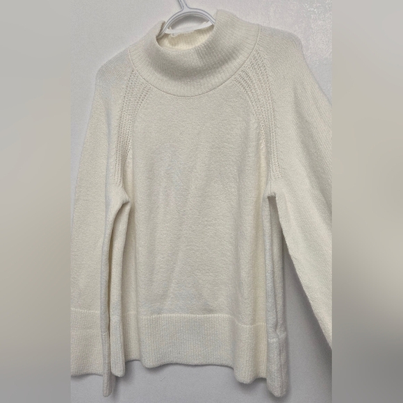 Banana Republic Sz L Oat Cream Mock Neck Boxy Sweater Wide Sleeve Cotton Blend - Picture 8 of 16